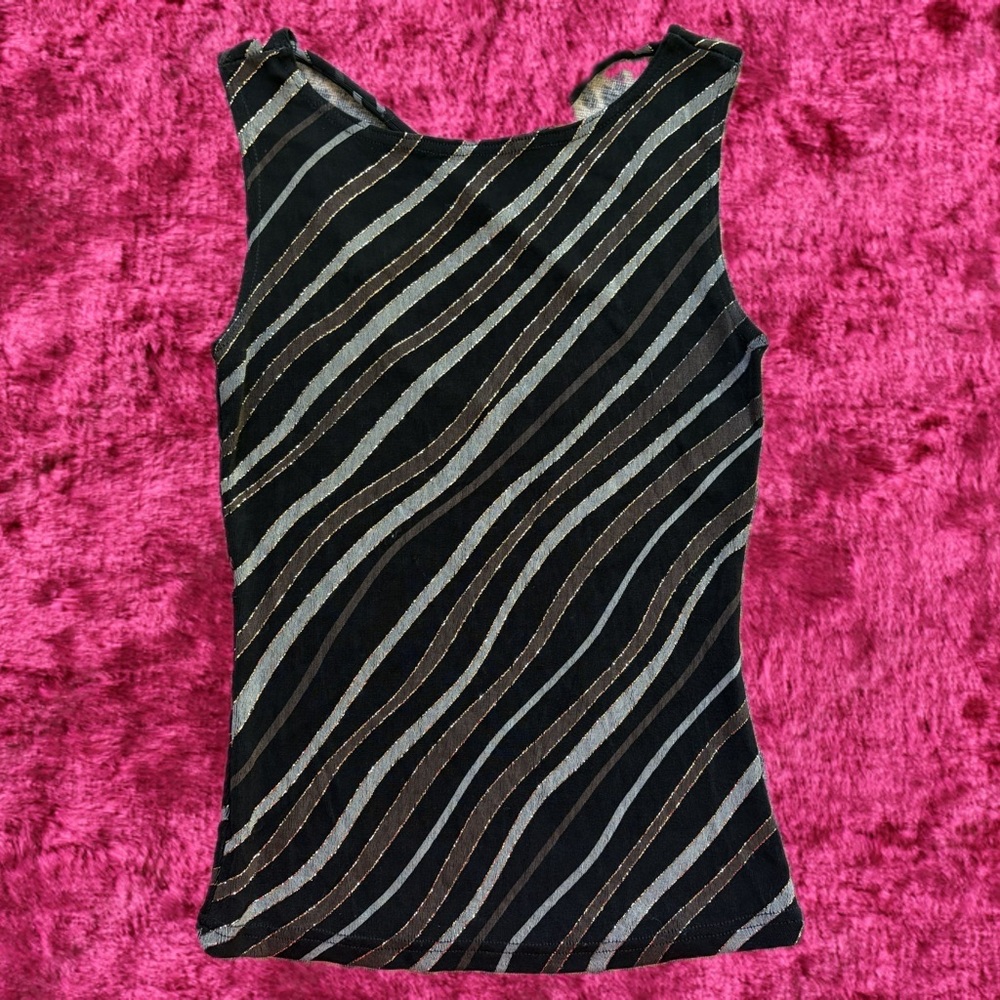 Y2K Metallic Stripe Tank Top | IZ Byer Made in USA Crisscross Back